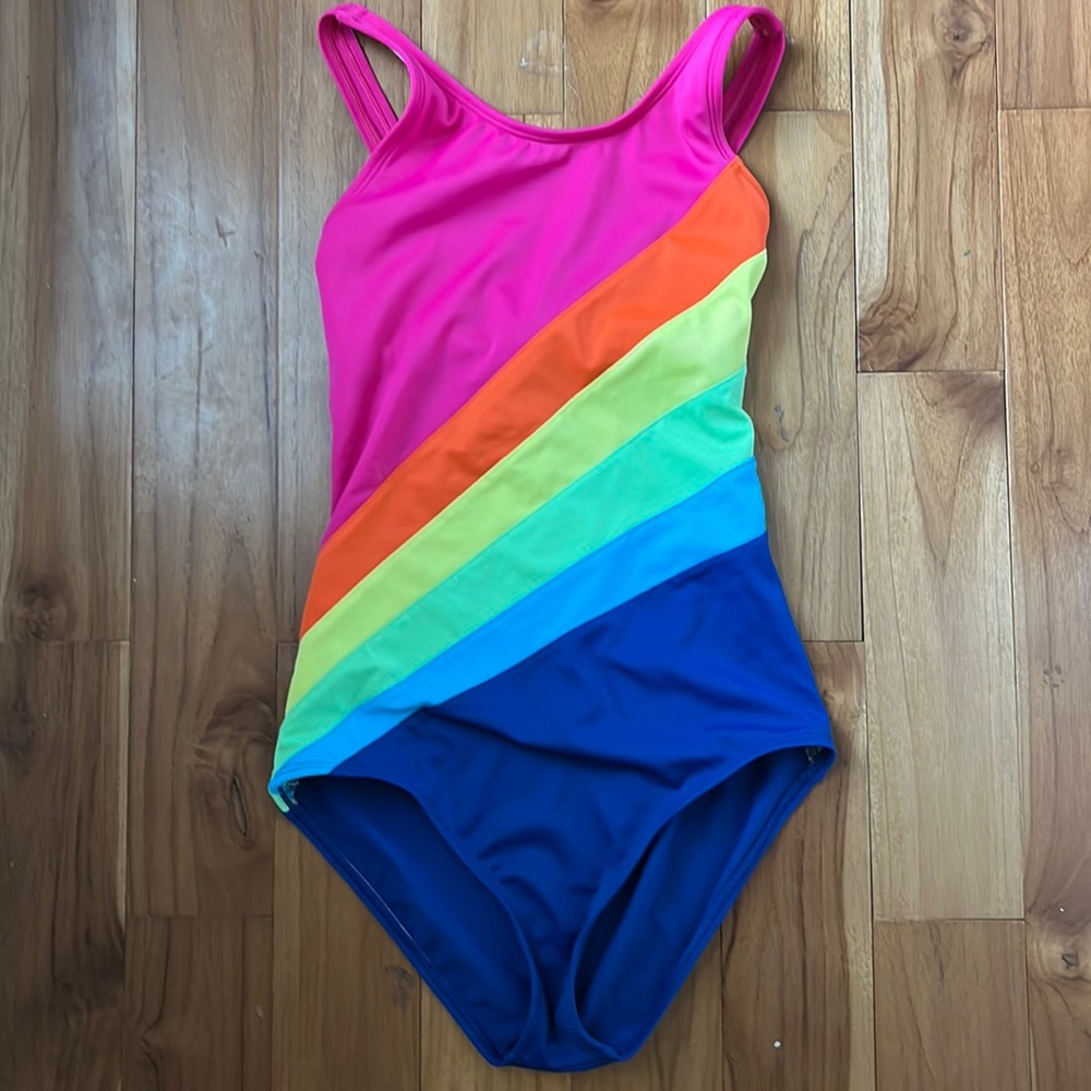 Lands’ End one piece swim suit, girls slim